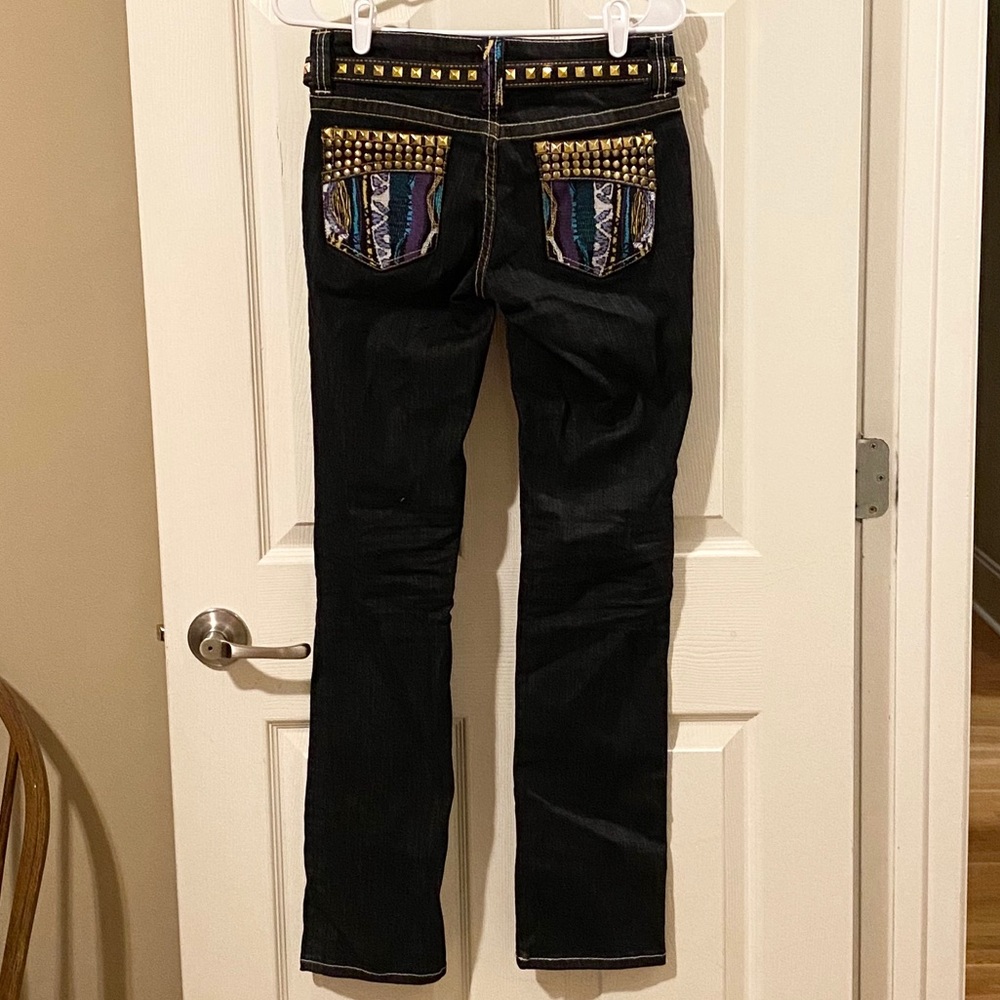 Coogi Black Embellished Jeans With Belt NWT